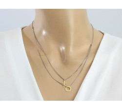 Srebrny łańcuszek 925 podwójny modny z pozłacanym krzyżykiem i ringiem na prezent