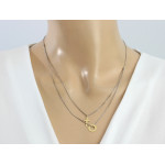 Srebrny łańcuszek 925 podwójny modny z pozłacanym krzyżykiem i ringiem na prezent