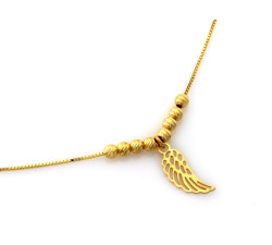 Łańcuszek 925 srebrny pozłacany z delikatnymi kulkami i ażurowym skrzydłem wyjątkowy na prezent