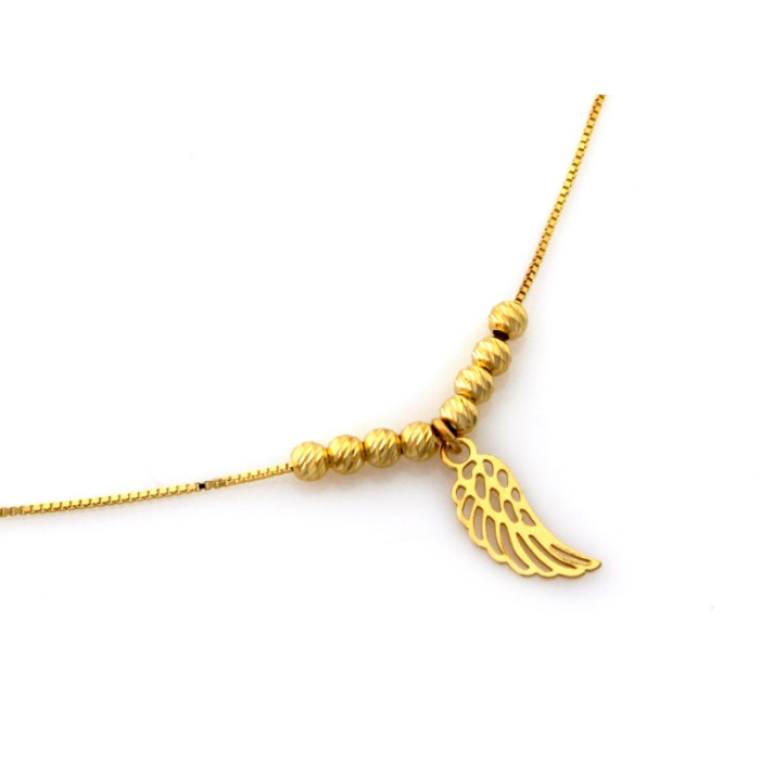 Łańcuszek 925 srebrny pozłacany z delikatnymi kulkami i ażurowym skrzydłem wyjątkowy na prezent