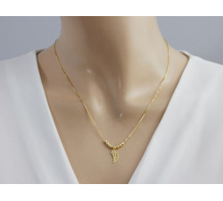 Łańcuszek 925 srebrny pozłacany z delikatnymi kulkami i ażurowym skrzydłem wyjątkowy na prezent