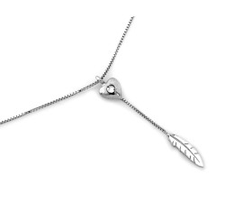 Srebrny naszyjnik 925 oryginalny wisiorek z sercem zdobionym cyrkonią i piórem