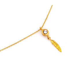Srebrny 925 naszyjnik pozłacany z wiszącym piórkiem zdobionym białą cyrkonią