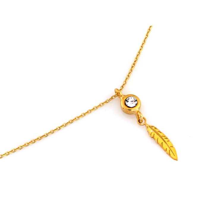 Srebrny 925 naszyjnik pozłacany z wiszącym piórkiem zdobionym białą cyrkonią