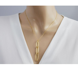 Srebrny naszyjnik 925 pozłacany łańcuszek zawieszka wisior z trzech dużych ogniw na prezent