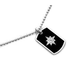 Srebrny naszyjnik nieśmiertelnik 925 męski czarny z różą wiatrów