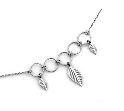 Srebrny naszyjnik 925 z obręczy i ażurowych liści na prezent