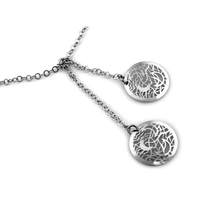 Srebrny naszyjnik 925 krawatka z wiszącymi ażurowymi kółkami na prezent