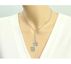 Srebrny naszyjnik 925 krawatka z wiszącymi ażurowymi kółkami na prezent