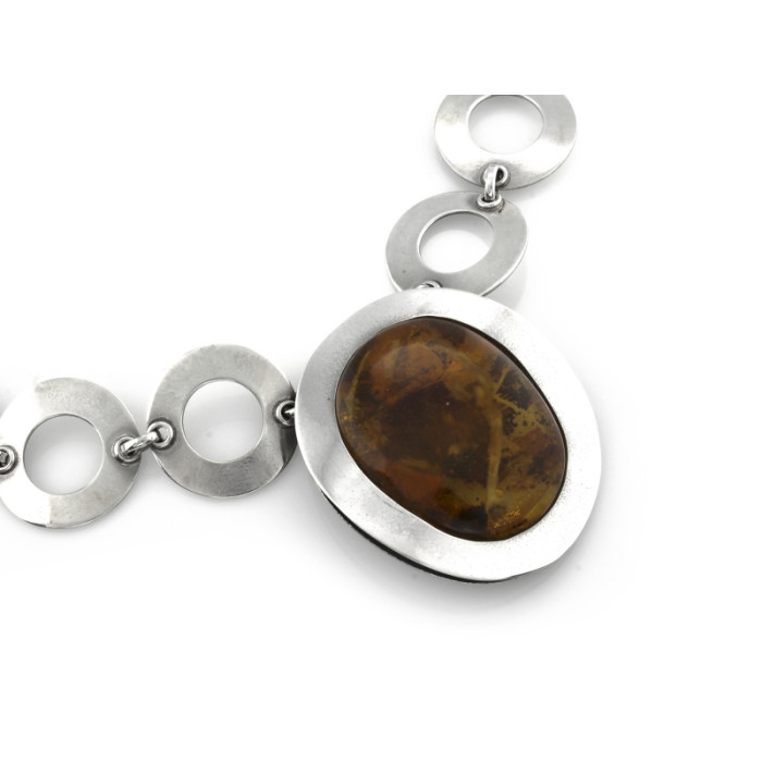 Naszyjnik srebrny 925 z brązowym dużym kamieniem o okazałym wzorze