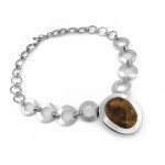 Naszyjnik srebrny 925 z brązowym dużym kamieniem o okazałym wzorze