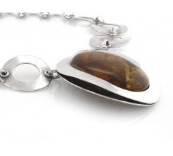 Naszyjnik srebrny 925 z brązowym dużym kamieniem o okazałym wzorze