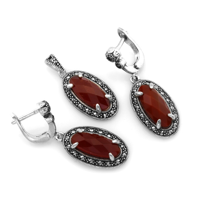 srebrny zestaw 925 ze stalą