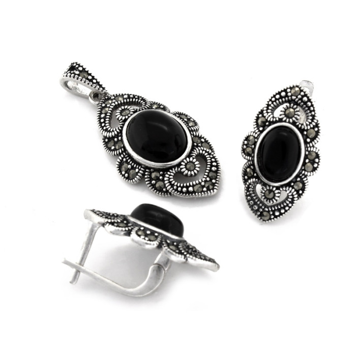 komplet stalowy ze srebrem