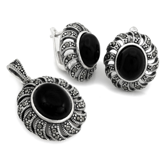 srebrny zestaw 925 ze stalą