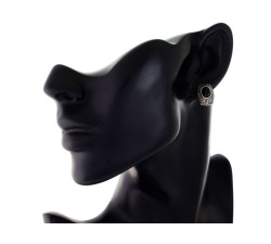 Kolczyki i zawieszka srebrne 925 z markazytami i czarnym kamieniem wyjątkowy komplet