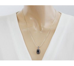 Kolczyki i zawieszka srebrne 925 z markazytami i czarnym kamieniem wyjątkowy komplet