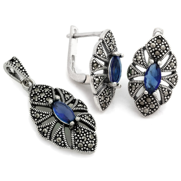 srebrny zestaw 925 ze stalą