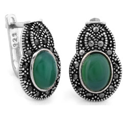 Kolczyki srebrne 925 z markazytami i zielonym kamieniami