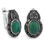 Kolczyki srebrne 925 z markazytami i zielonym kamieniami