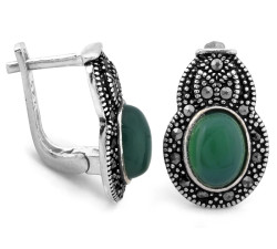 Kolczyki srebrne 925 z markazytami i zielonym kamieniami