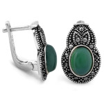 Kolczyki srebrne 925 z markazytami i zielonym kamieniami