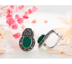 Kolczyki srebrne 925 z markazytami i zielonym kamieniami