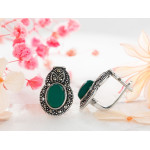 Kolczyki srebrne 925 z markazytami i zielonym kamieniami