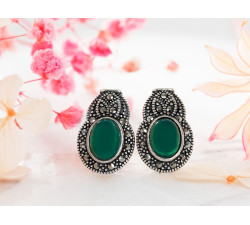 Kolczyki srebrne 925 z markazytami i zielonym kamieniami