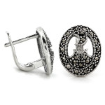 Kolczyki srebrne 925 owalne na zapięcie angielskie oksydowane z markazytami