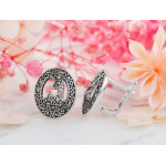 Kolczyki srebrne 925 owalne na zapięcie angielskie oksydowane z markazytami