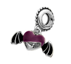 Wisiorek srebrny do bransoletki emaliowane serce ze skrzydłami