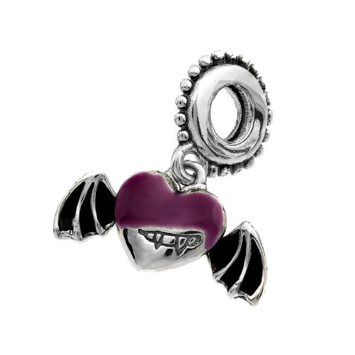 Wisiorek srebrny do bransoletki emaliowane serce ze skrzydłami