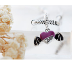 Wisiorek srebrny do bransoletki emaliowane serce ze skrzydłami