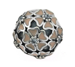 Zawieszka srebrny charms beads do bransoletki z emaliowanymi kwiatkami