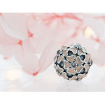 Zawieszka srebrny charms beads do bransoletki z emaliowanymi kwiatkami