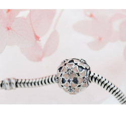 Zawieszka srebrny charms beads do bransoletki z emaliowanymi kwiatkami