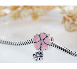 Srebrny charms różowy emaliowany kwiatek beads