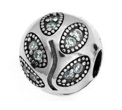 Srebrny charms kulka na bransoletkę listki gałązka z cyrkoniami 