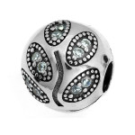 Srebrny charms kulka na bransoletkę listki gałązka z cyrkoniami 