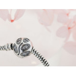 Srebrny charms kulka na bransoletkę listki gałązka z cyrkoniami 