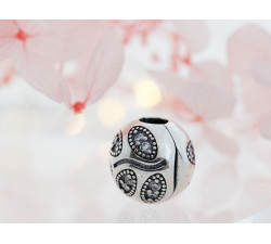 Srebrny charms kulka na bransoletkę listki gałązka z cyrkoniami 