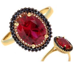 Pierścionek złoty 585 markiza z rubinem i cyrkoniami na prezent