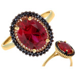 Pierścionek złoty 585 markiza z rubinem i cyrkoniami na prezent