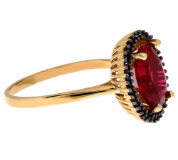 Pierścionek złoty 585 markiza z rubinem i cyrkoniami na prezent