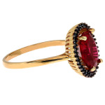 Pierścionek złoty 585 markiza z rubinem i cyrkoniami na prezent