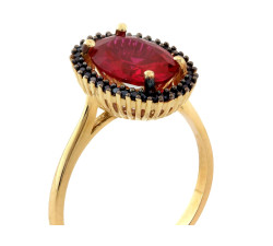 Pierścionek złoty 585 markiza z rubinem i cyrkoniami na prezent