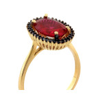 Pierścionek złoty 585 markiza z rubinem i cyrkoniami na prezent