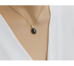 Elegancka zawieszka złota 585 owal z czarnymi kamieniami czarny rod