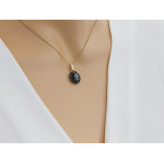 Elegancka zawieszka złota 585 owal z czarnymi kamieniami czarny rod